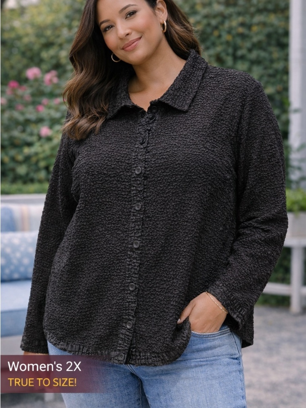 Carole Little Black Textured Jacket 2X